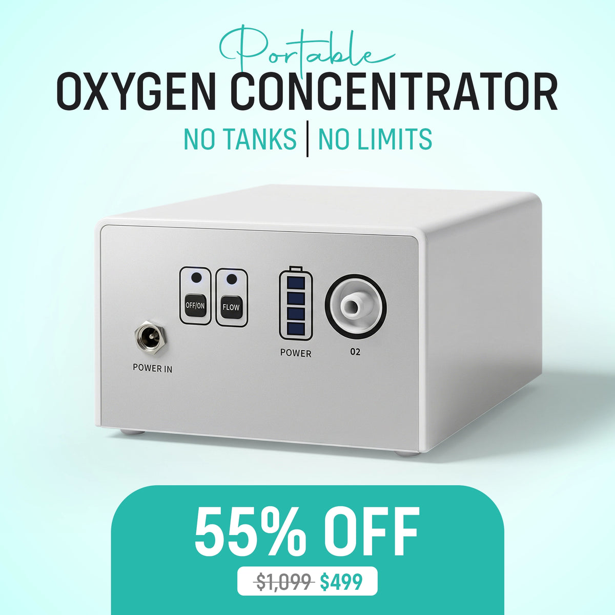 1-3L/Min Portable Oxygen Concentrator | 10-12 Hours Continuous Flow Battery Life | Free Carry Bag