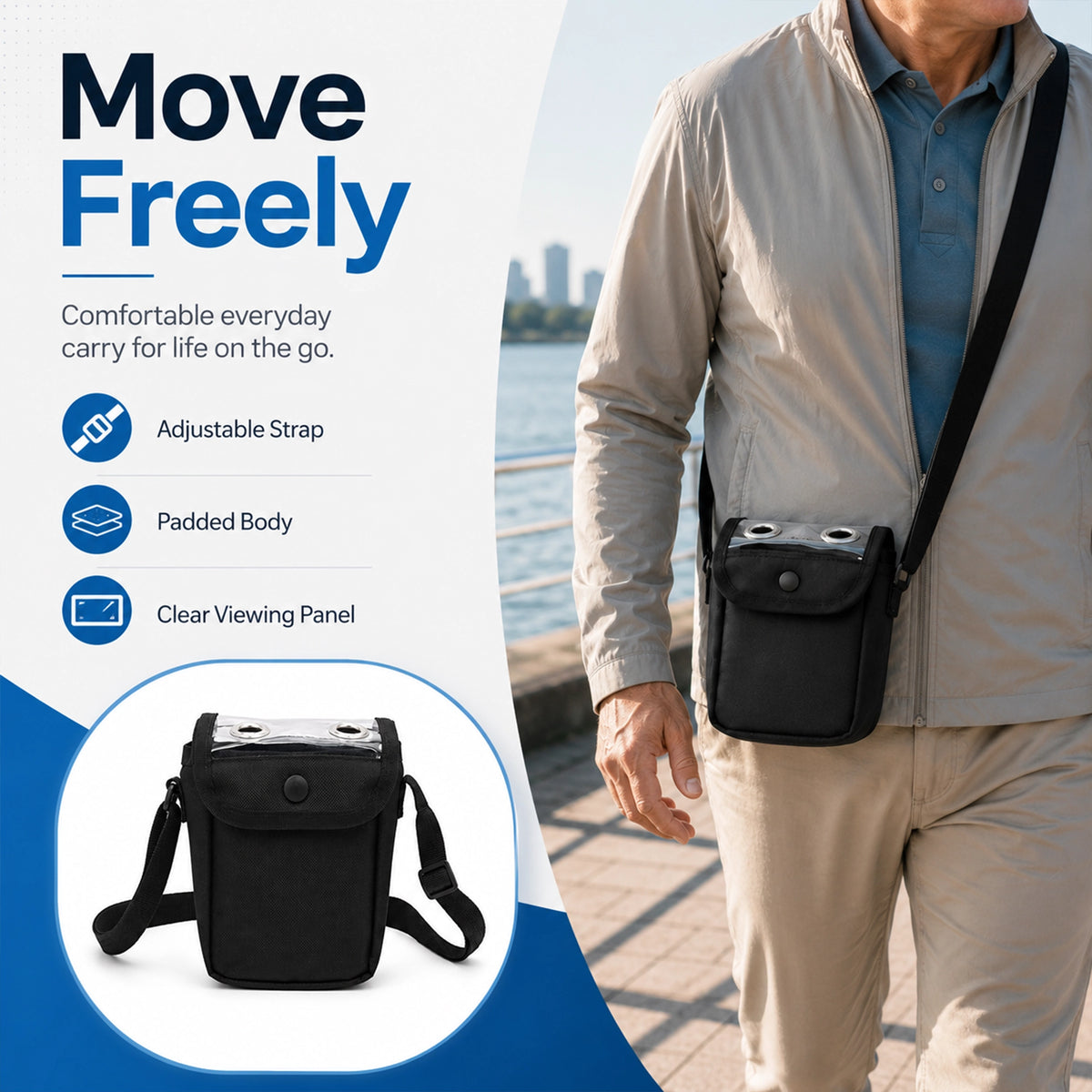 Protective Carry Bag For 1-3L/Min Portable Oxygen Concentrator | Adjustable Shoulder Support