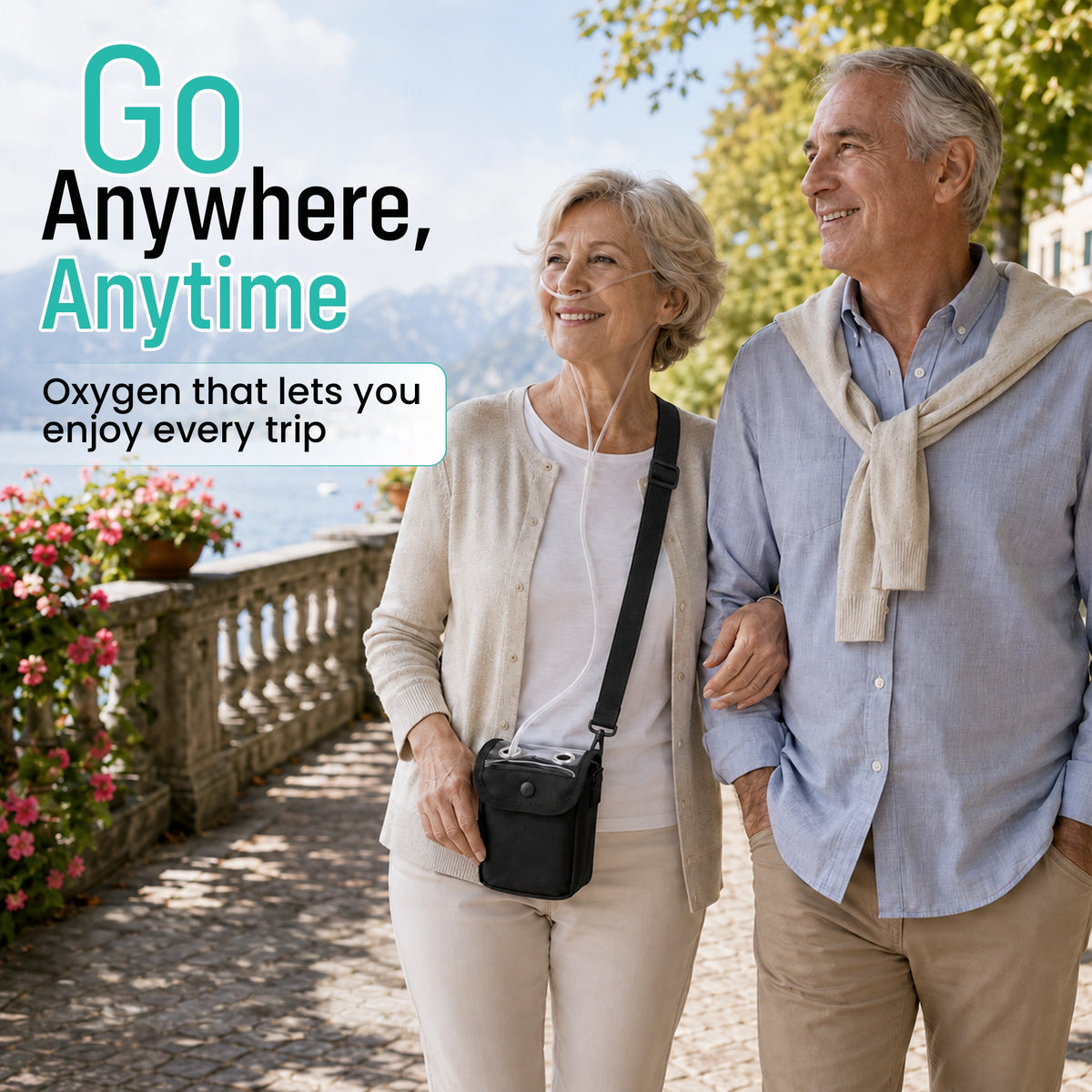 1-3L/Min Portable Oxygen Concentrator | 10-12 Hours Continuous Flow Battery Life | Free Carry Bag
