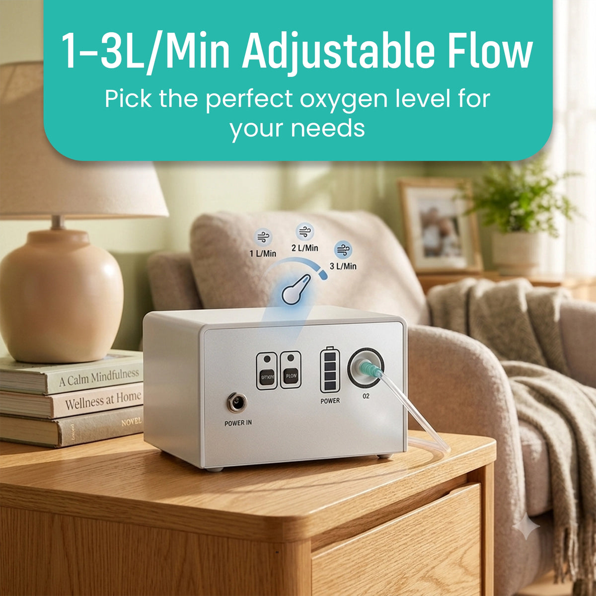 1-3L/Min Portable Oxygen Concentrator | 10-12 Hours Continuous Flow Battery Life | Free Carry Bag